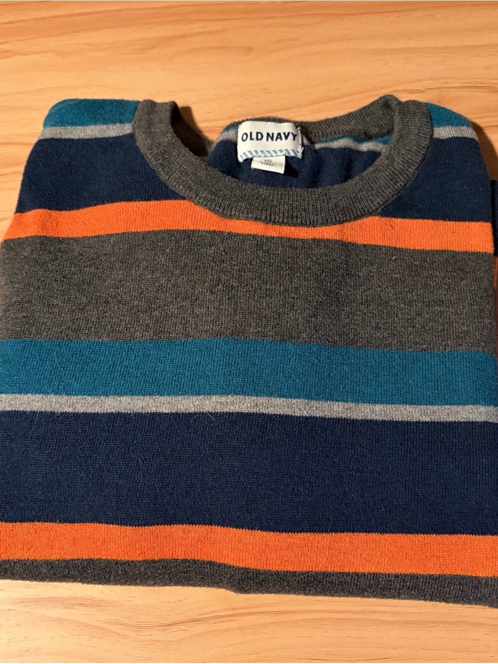 Old Navy Gray Crewneck Sweater with Blue and Orange Stripes